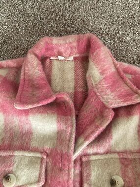 Sweet Generis - Pink and Cream Plaid Long Pea Coat - Soft Wool-Blend Style (S)